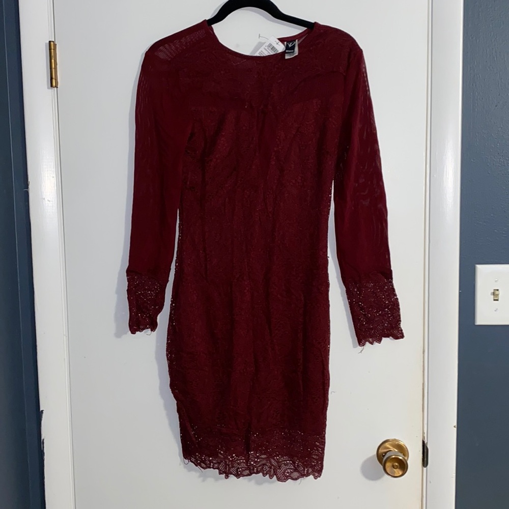Dark red sheer + lace mini dress - PERFECT FOR VALENTINES DAY